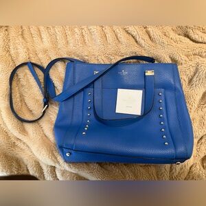 Kate Spade Blue Leather Tote Bag With Silver Studs